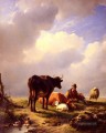 Ein Bauer At Rest mit seinem Auf Vieh Eugene Verboeckhoven
